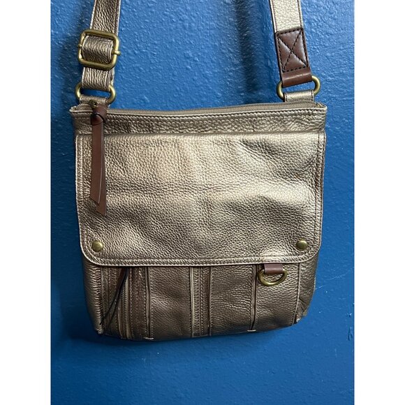 Fossil Metallic Gold Leather Double-Sided Messenger Bag - Picture 8 of 13